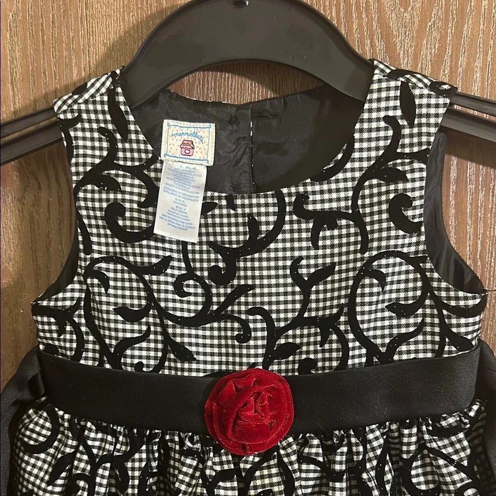 Marmellata Girls Dress Party Holiday Gingham Black Velvet Rose‎ Size 6